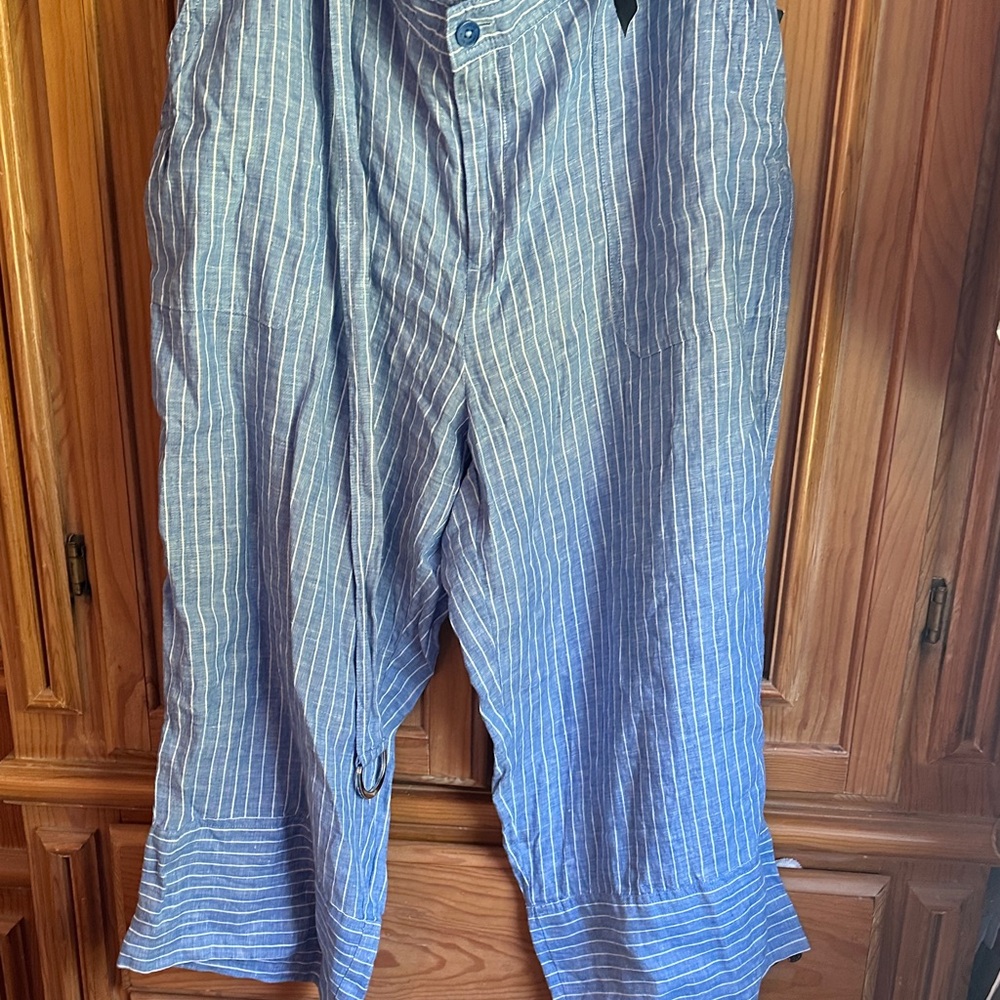 Blue Striped Wide-Leg Pants linen size 16w